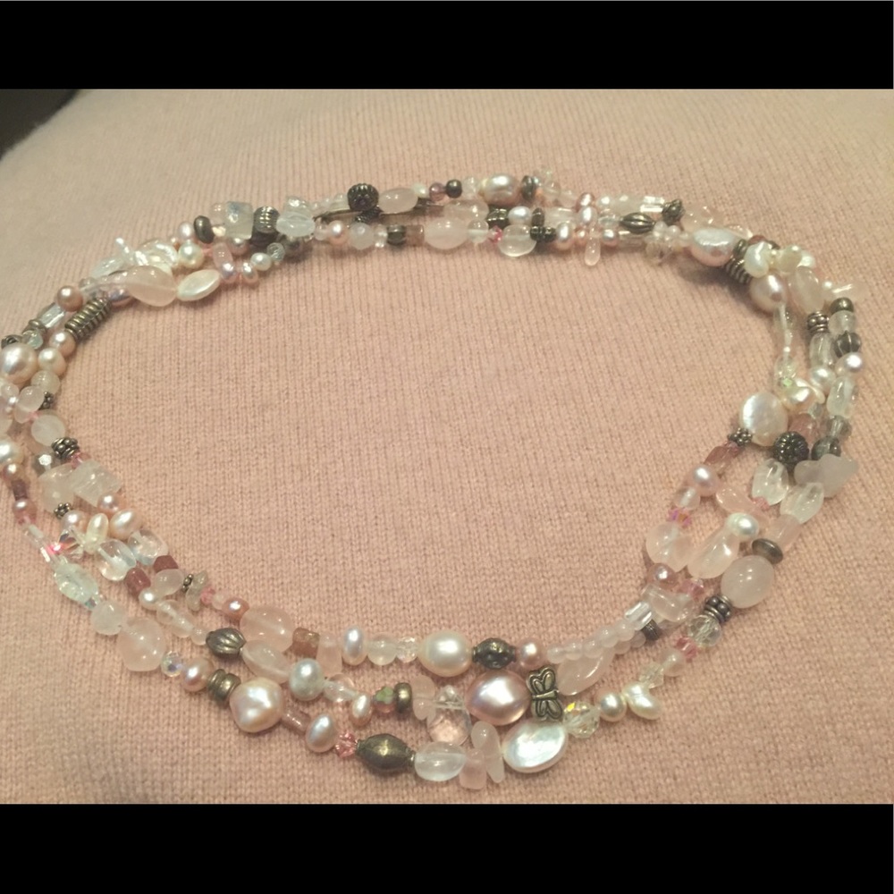 Romantic Necklace Sterling, Pearls, Gemstones